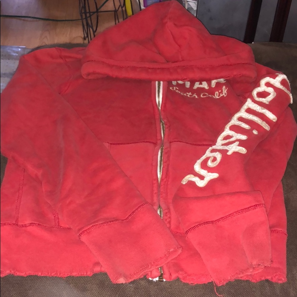 Hollister Destroyed Red Hoodie Mens Size Small